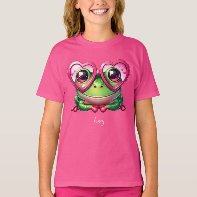 Niedliche Froschtrage Oversized Heart Glasses T-Shirt (Vorderseite)