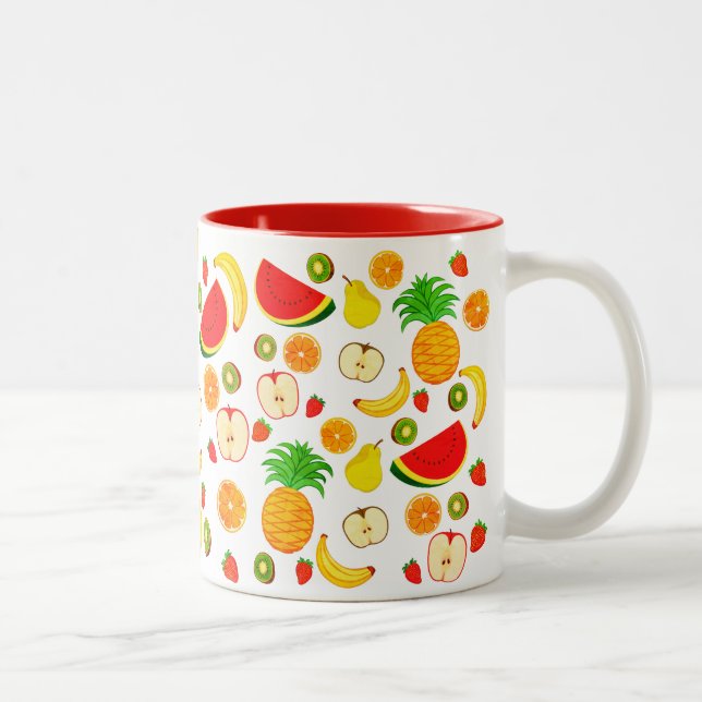 Niedliche Fruchtmuster Lebensmittel Vegetarisches  Zweifarbige Tasse (Rechts)
