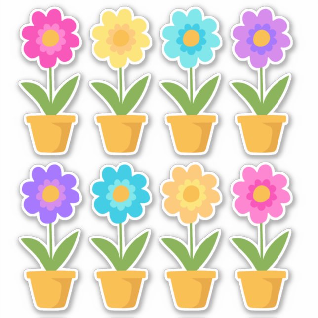 Niedliche Frühlingsblumen in Töpfen Aufkleber (Vorderseite)