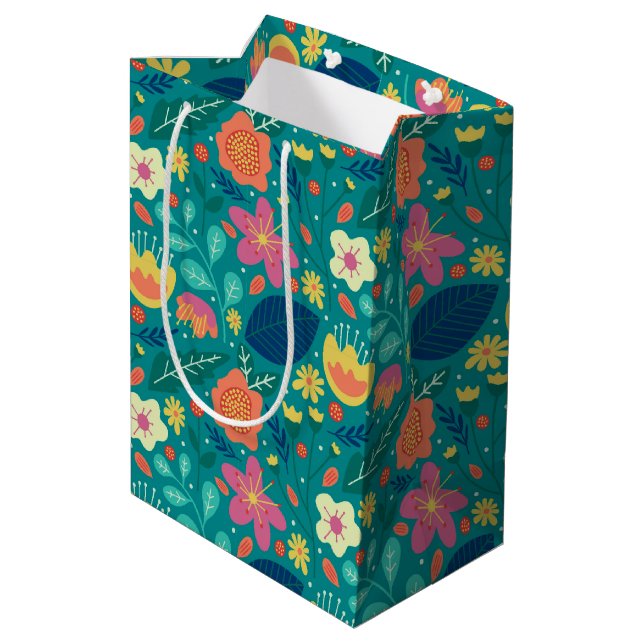 Niedliche Frühlingsblumen Muster 2 Mittlere Geschenktüte (Rückseite Schrägansicht)