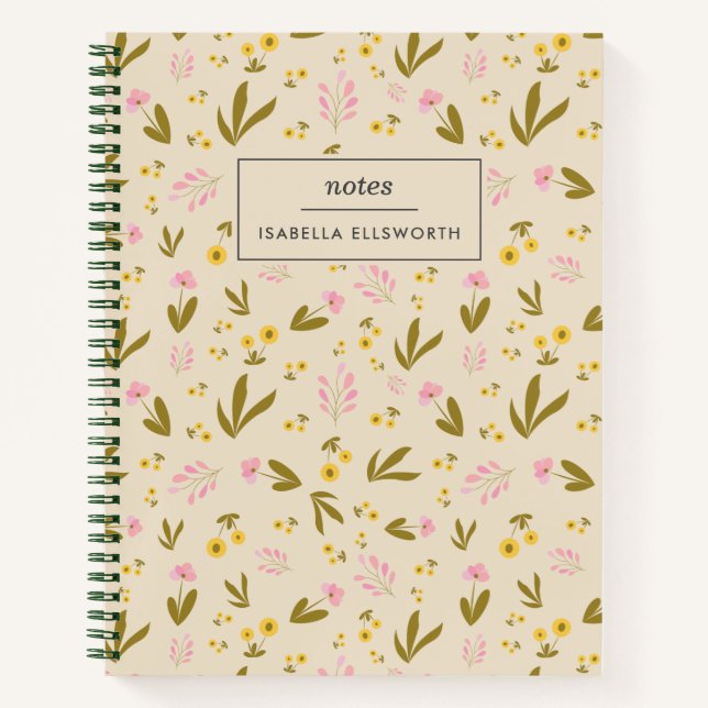 Niedliche Frühlingsblumen Rosa Grüner Individuelle Notizbuch (Vorderseite)