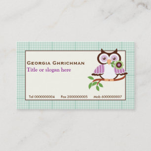 Niedliche Frühlingseule mit Minzgrün karierte Gren Visitenkarte