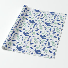Niedliche Frühlingshuppen und Vögel Blau und Minze Geschenkpapier