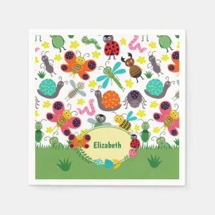 Niedliche Frühlingsinsekten Muster Kids Party Serviette