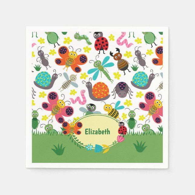 Niedliche Frühlingsinsekten Muster Kids Party Serviette (Vorderseite)