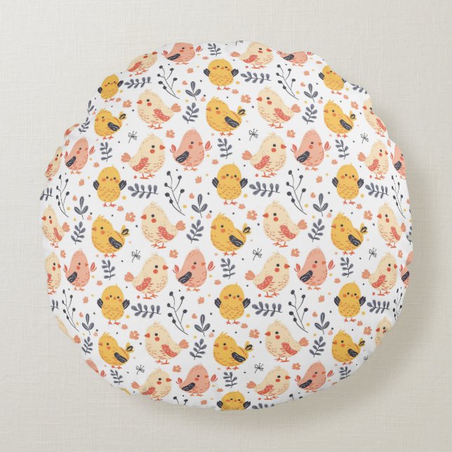 Niedliche Frühlingsstämme und Blumenmuster Rundes Kissen (Vorderseite)