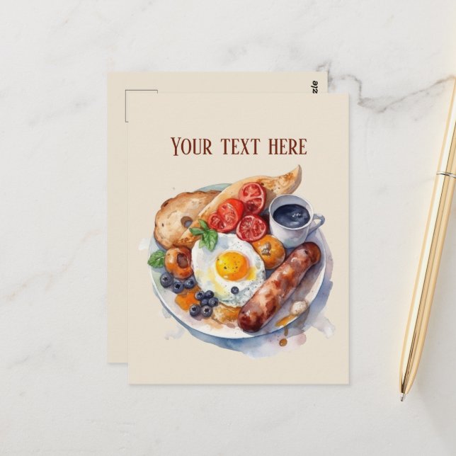 Niedliche Frühstücksfreunde fügen Text hinzu Postkarte (Vorderseite/Rückseite Beispiel)