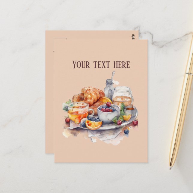Niedliche Frühstücksfreunde fügen Text hinzu Postkarte (Vorderseite/Rückseite Beispiel)