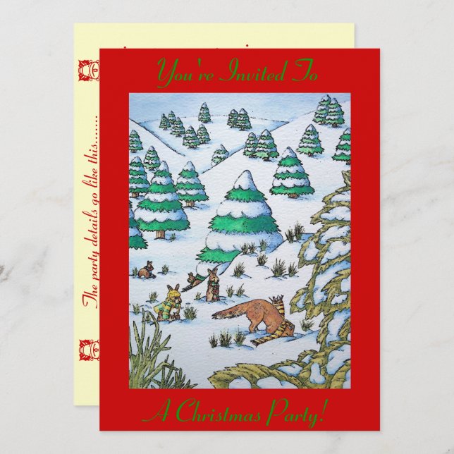 niedliche Fuchs- und Kaninchenschneefeste laden ei Einladung (Vorne/Hinten)