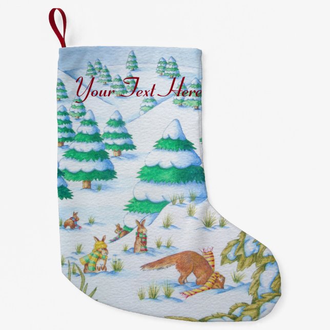 niedliche Fuchs- und Kaninchenschneeszene Kleiner Weihnachtsstrumpf (Vorderseite)