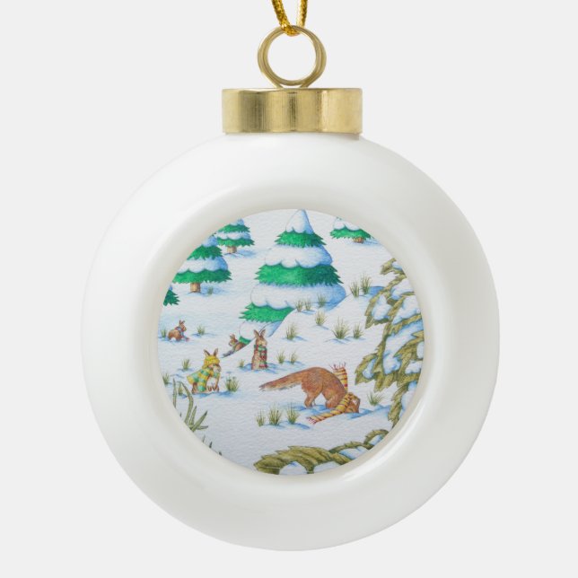 niedliche Fuchs- und Keramik Kugel-Ornament (Vorderseite)