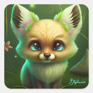 Niedliche Fuchs- und OrangenBlume Quadratischer Aufkleber