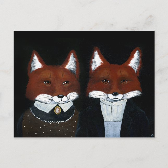 Niedliche Füchse Folk Art, amerikanische Gotik Pos Postkarte (Vorderseite)