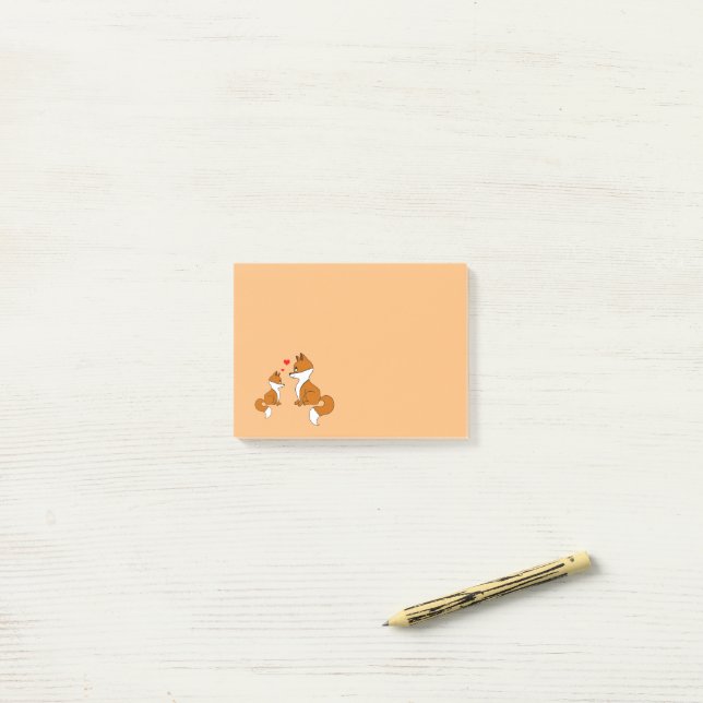 Niedliche Füchse mit Herz, handgezeichnet Post-it Klebezettel (Auf Schreibtisch)
