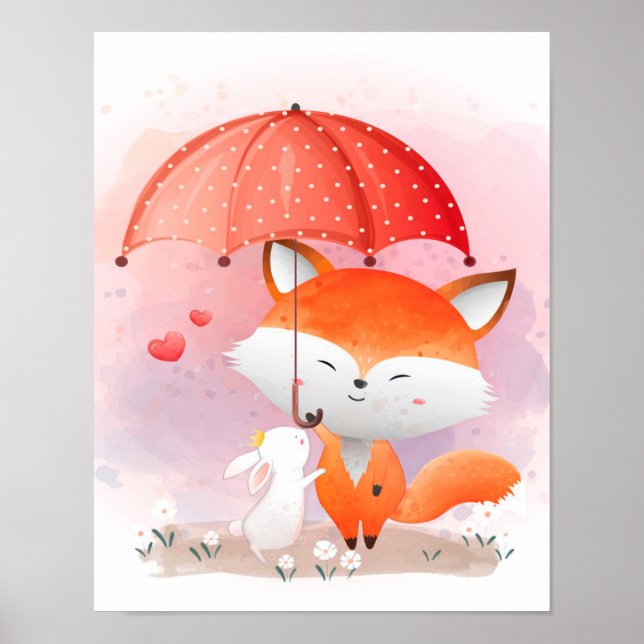 Niedliche Füchse mit Kaninchen|Geschenk für Kaninc Poster (Vorne)
