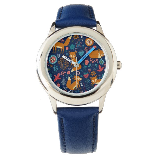 Niedliche Füchse und Blume - Illustration Armbanduhr (Vorderseite)