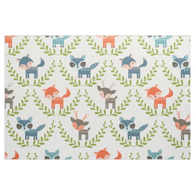 Niedliche Füchse und Hirsche mit grünem Krautmuste Stoff (Fat Quarter (45,7 x 55,9 cm))