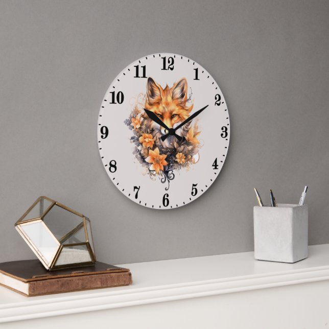 niedliche Fuchsliebhaber fügen Text hinzu Große Wanduhr (Büro)
