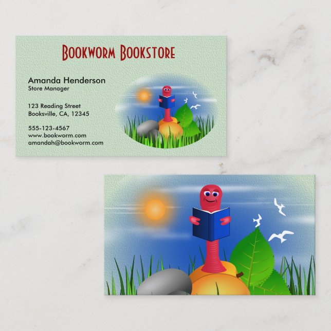 Niedliche Fun Bookworm Book Store Business Cards Visitenkarte (Vorne/Hinten)