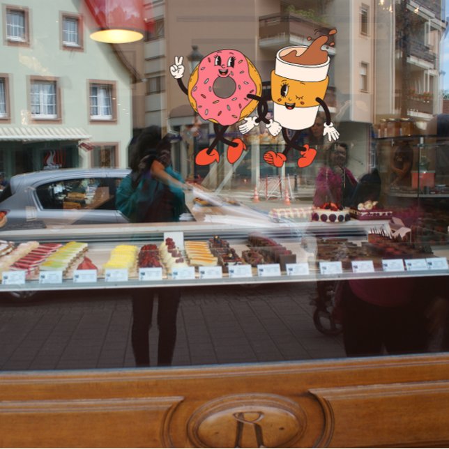 Niedliche Fun Coffee and Donuts Shop-Werbung Fensteraufkleber (Von Creator hochgeladen)