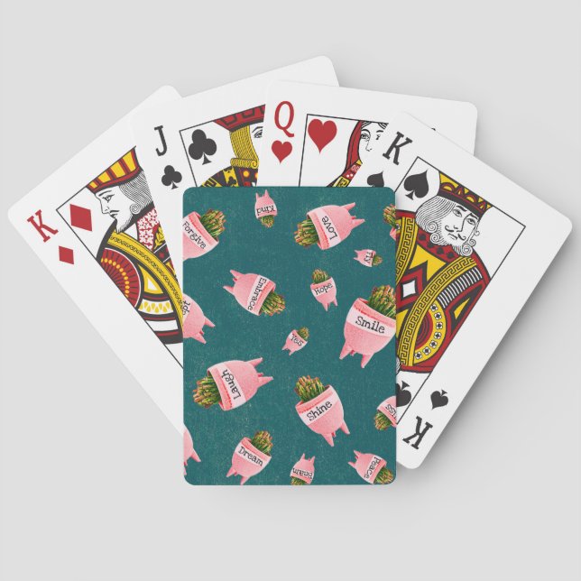 Niedliche Fun Inspiration Wörter Kaktus Pflanze Spielkarten (Rückseite)