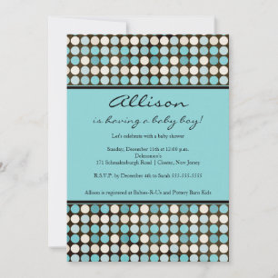 Niedliche FUN Polka Dots Blue & Brown Boy Dusche Einladung