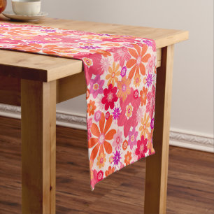 Niedliche Fun Retro Stil Blumenmuster Rosa Orange Kurzer Tischläufer