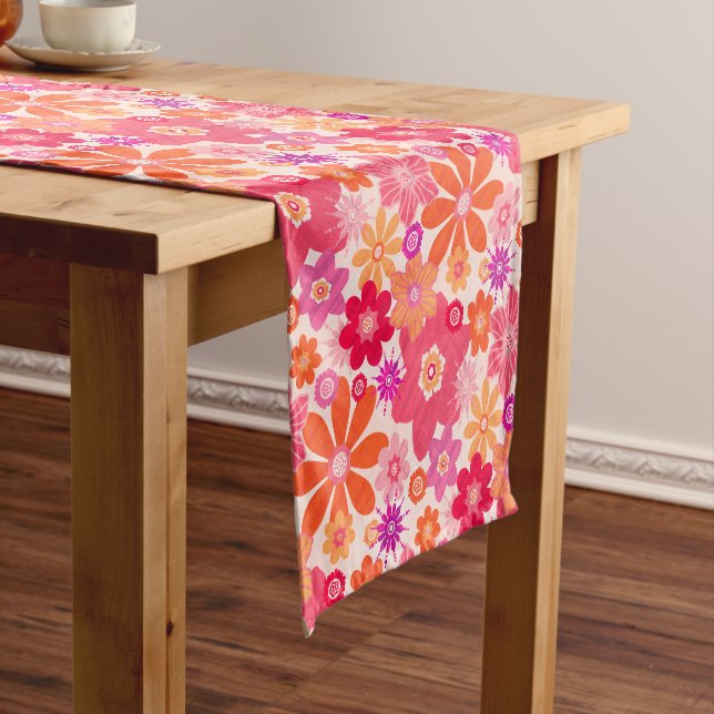 Niedliche Fun Retro Stil Blumenmuster Rosa Orange Kurzer Tischläufer (Beispiel)