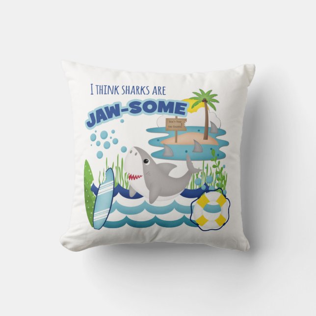 Niedliche Fun Shark Surfer Beach Insel Kissen (Vorderseite)