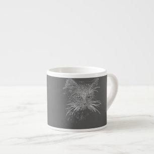 Niedliche Funky Black Cat Kitten Eyes Sketch Espressotasse
