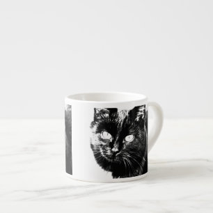 Niedliche Funky Black Cat Kitten Eyes Sketch Espressotasse