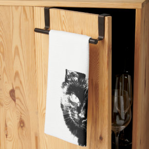 Niedliche Funky Black Cat Kitten Eyes Sketch Geschirrtuch