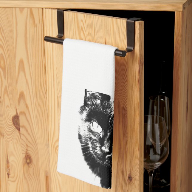 Niedliche Funky Black Cat Kitten Eyes Sketch Geschirrtuch (Drittel gefaltet)