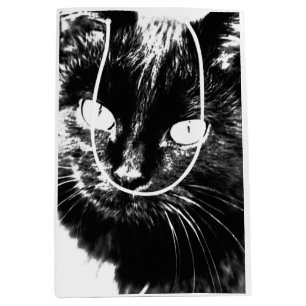Niedliche Funky Black Cat Kitten Eyes Sketch Mittlere Geschenktüte