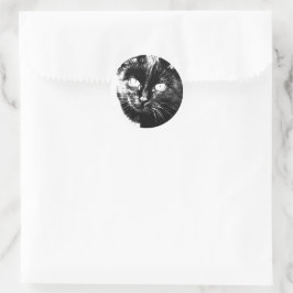 Niedliche Funky Black Cat Kitten Eyes Sketch Runder Aufkleber