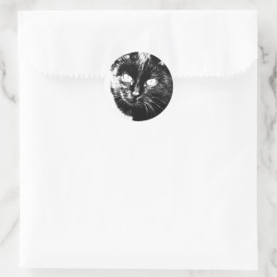 Niedliche Funky Black Cat Kitten Eyes Sketch Runder Aufkleber