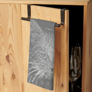 Niedliche Funky Cat Kitten Eyes Face Sketch Geschirrtuch
