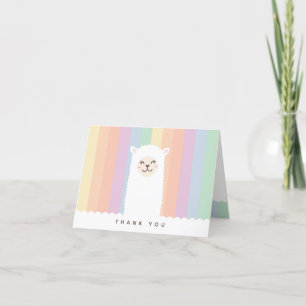 Niedliche Funny Alpaca Llama und Rainbow Whimsical Dankeskarte