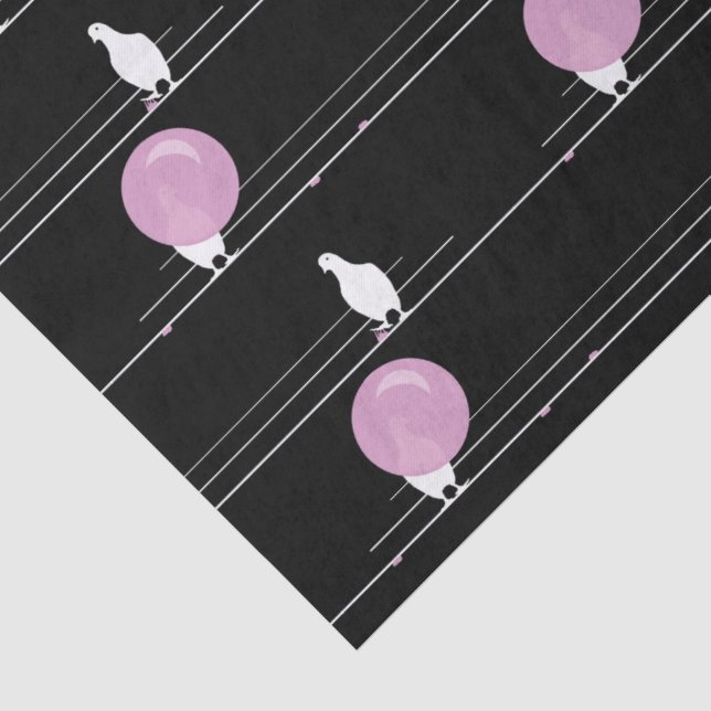 Niedliche Funny Bubblegum Birds auf einem Drahtsei Seidenpapier (Detail)
