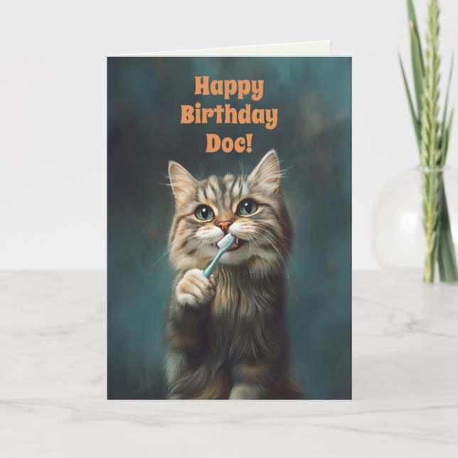 Niedliche Funny Cat Dentist Geburtstagskarte Dankeskarte (Vorderseite)