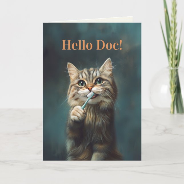 Niedliche Funny Cat Holding Zahnbürste Faltkarte Dankeskarte (Vorderseite)