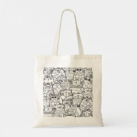 Niedliche Funny Crowd Cartoon Zen Katzen Schwarz-w