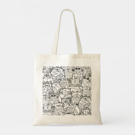Niedliche Funny Crowd Cartoon Zen Katzen Schwarz-w Tragetasche