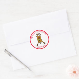 Niedliche Funny Deer Christmas Kid`s Name Geschenk Runder Aufkleber