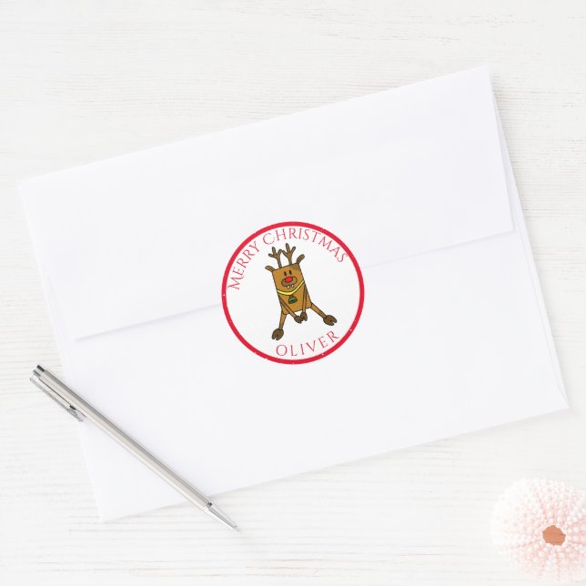 Niedliche Funny Deer Christmas Kid`s Name Geschenk Runder Aufkleber (Umschlag)
