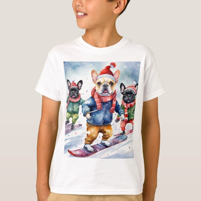 Niedliche Funny French Bulldogs Weihnachten T-Shirt (Vorderseite)