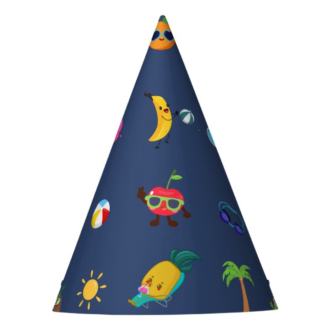 Niedliche Funny Fruits Summer Birthday Party Paper Partyhütchen (Vorderseite)