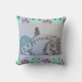 Niedliche Funny Grey Tabby Katze Kitten mit Wollpo Kissen
