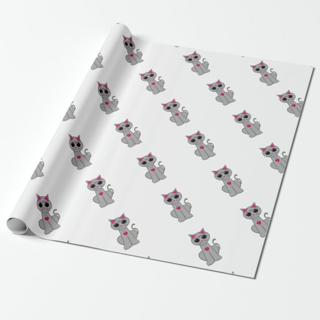 Niedliche Funny Happy Gray Cat Geschenkpapier (Ungerollt)