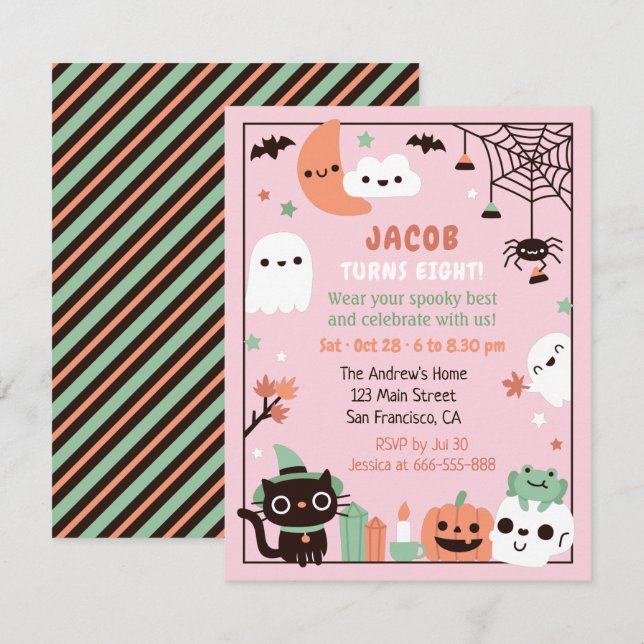 Niedliche Funny Kids Halloween Party Einladung (Vorne/Hinten)